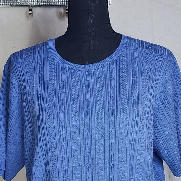 Alfred Dunner Periwinkle Blue SS Acrylic CrewNeck Cable Knit Sweater Blouse Sz L - Picture 2 of 16